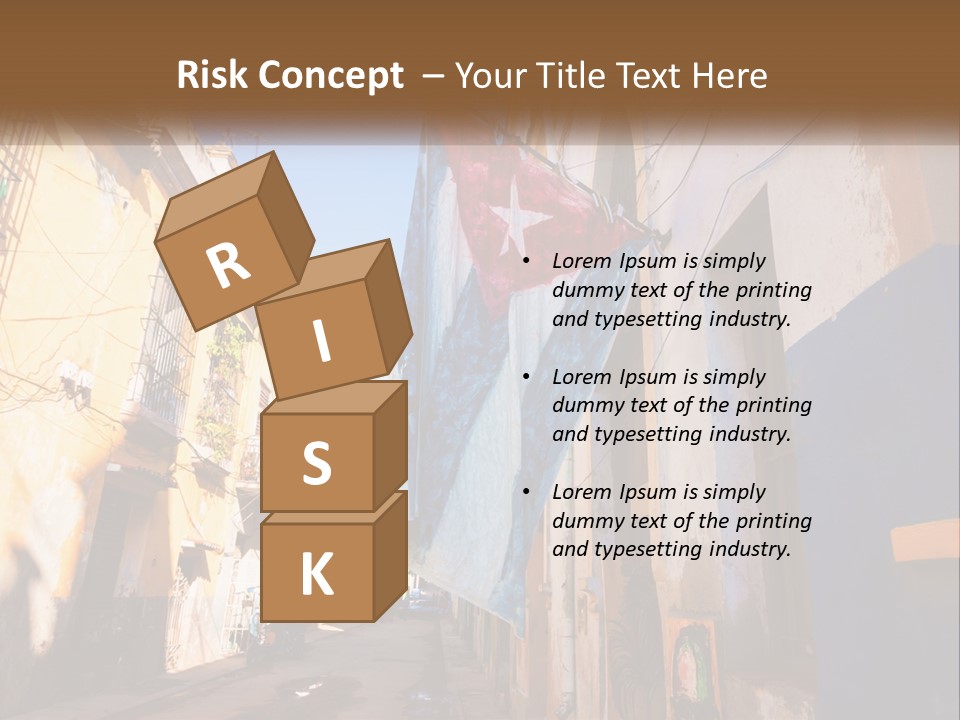 A Flag Hanging From A Building On A Street PowerPoint Template