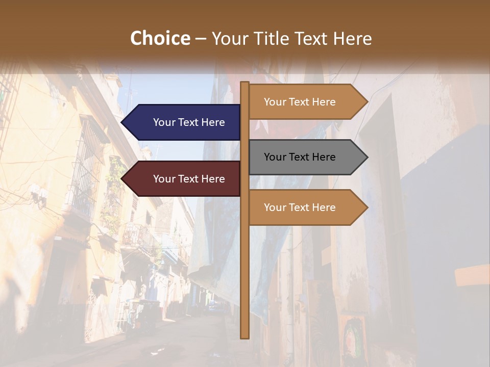 A Flag Hanging From A Building On A Street PowerPoint Template