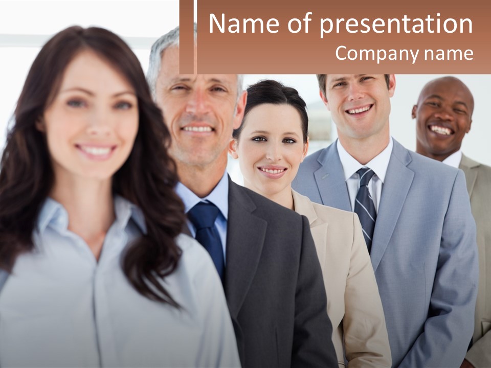 A Group Of Business People Standing In A Row PowerPoint Template