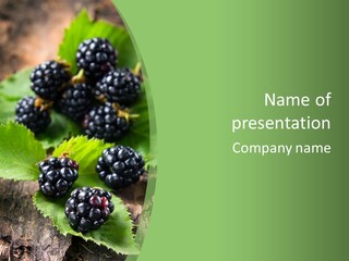 A Bunch Of Blackberries On A Green Leaf Powerpoint Template PowerPoint Template