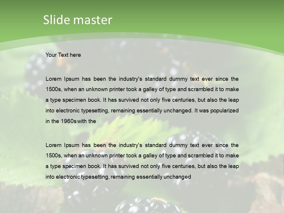 A Bunch Of Blackberries On A Green Leaf Powerpoint Template PowerPoint Template