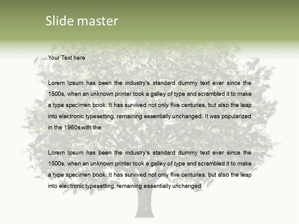 A Tree Filled With Lots Of Money On Top Of A White Background PowerPoint Template