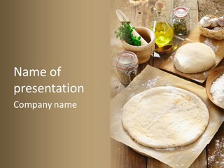 A Table Topped With Lots Of Dough On Top Of A Wooden Table PowerPoint Template