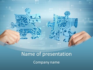 Two Hands Holding A Piece Of A Computer Circuit PowerPoint Template