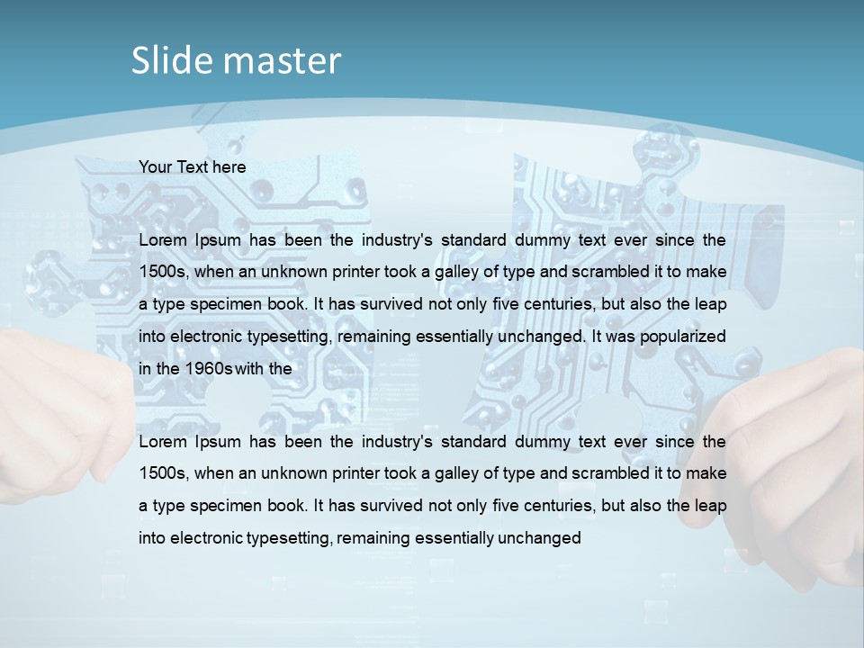 Two Hands Holding A Piece Of A Computer Circuit PowerPoint Template