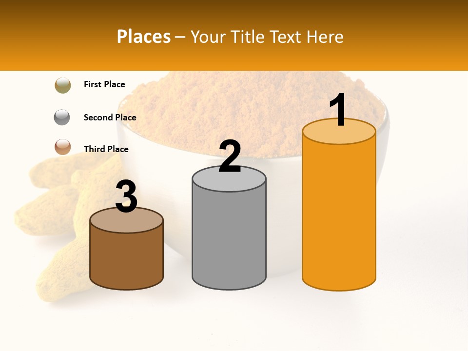 A Metal Bowl Filled With Yellow Powder Next To A Pile Of Yellow Powder PowerPoint Template