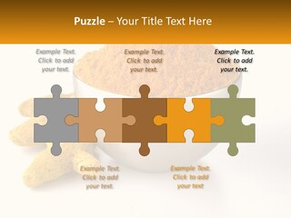 A Metal Bowl Filled With Yellow Powder Next To A Pile Of Yellow Powder PowerPoint Template