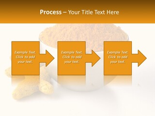 A Metal Bowl Filled With Yellow Powder Next To A Pile Of Yellow Powder PowerPoint Template
