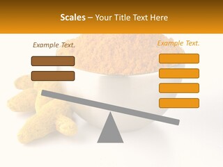A Metal Bowl Filled With Yellow Powder Next To A Pile Of Yellow Powder PowerPoint Template