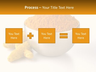 A Metal Bowl Filled With Yellow Powder Next To A Pile Of Yellow Powder PowerPoint Template
