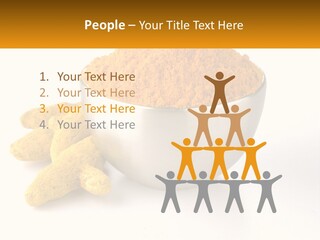 A Metal Bowl Filled With Yellow Powder Next To A Pile Of Yellow Powder PowerPoint Template