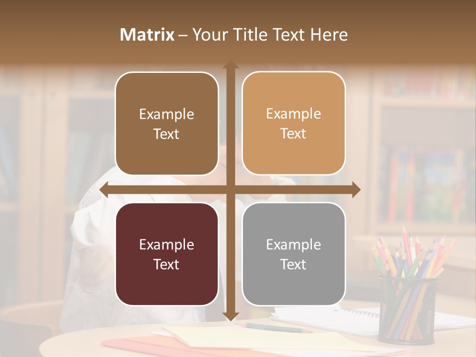 A Young Boy Sitting At A Desk In Front Of A Book Shelf PowerPoint Template