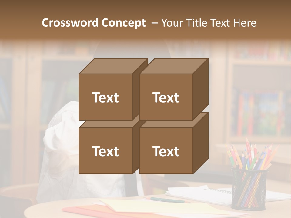 A Young Boy Sitting At A Desk In Front Of A Book Shelf PowerPoint Template