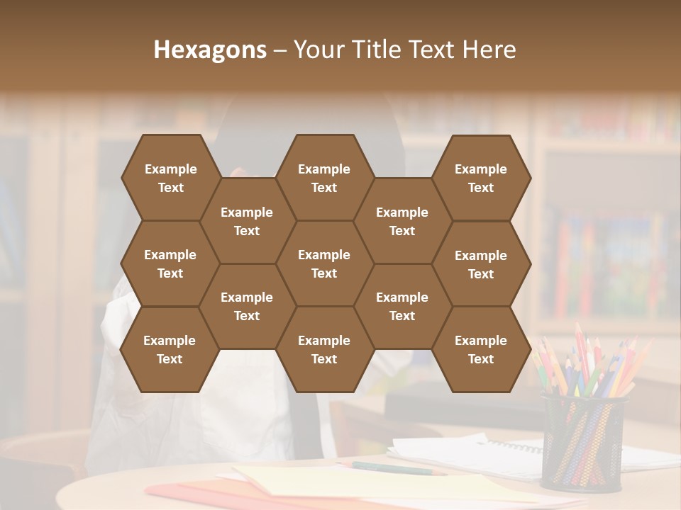 A Young Boy Sitting At A Desk In Front Of A Book Shelf PowerPoint Template