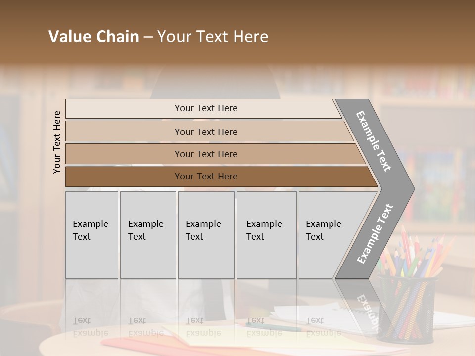 A Young Boy Sitting At A Desk In Front Of A Book Shelf PowerPoint Template