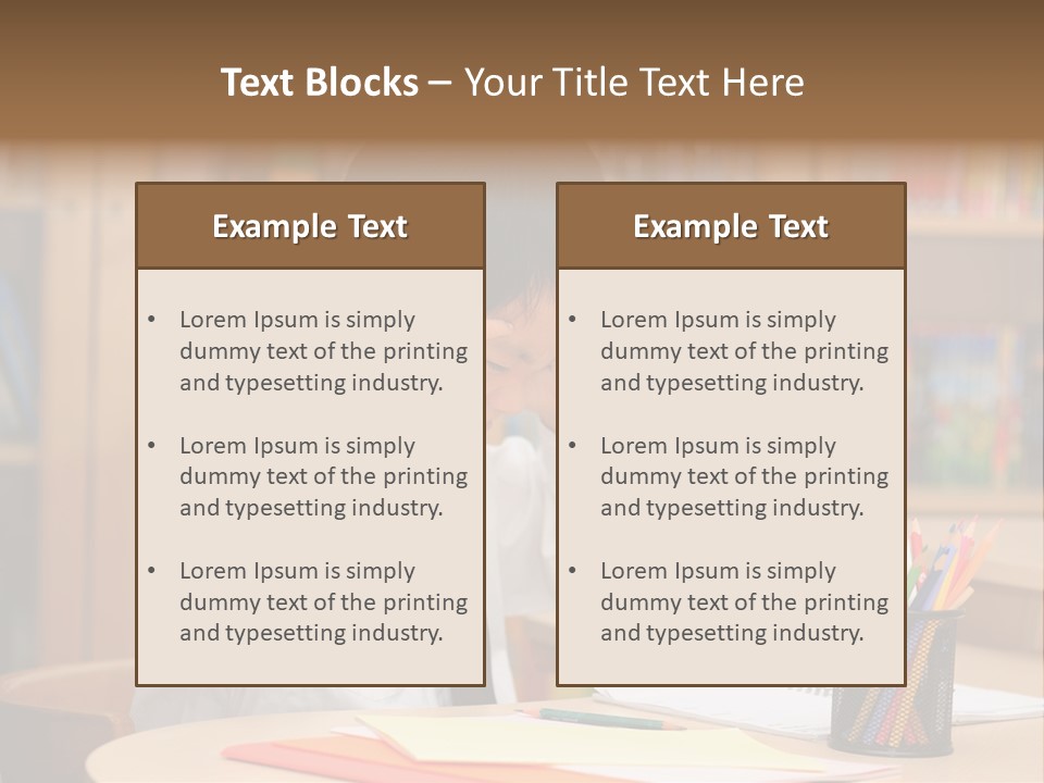 A Young Boy Sitting At A Desk In Front Of A Book Shelf PowerPoint Template