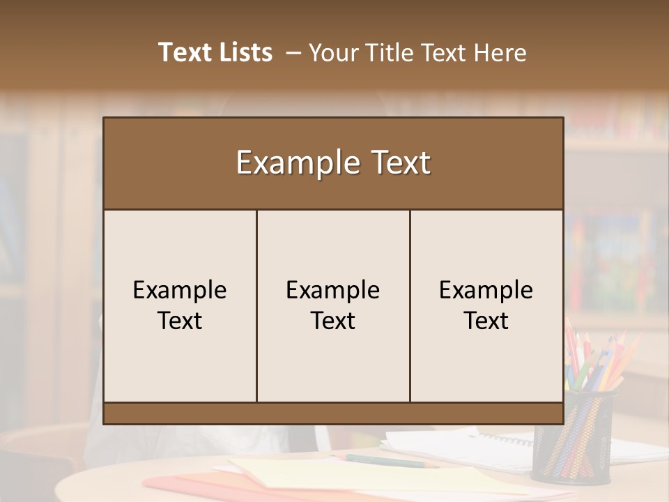 A Young Boy Sitting At A Desk In Front Of A Book Shelf PowerPoint Template