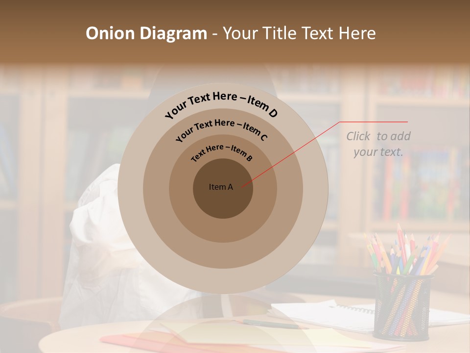 A Young Boy Sitting At A Desk In Front Of A Book Shelf PowerPoint Template