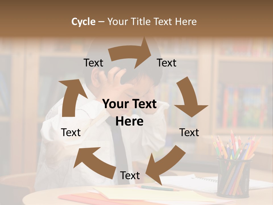 A Young Boy Sitting At A Desk In Front Of A Book Shelf PowerPoint Template