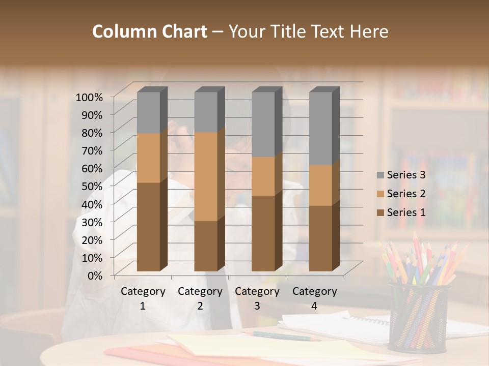 A Young Boy Sitting At A Desk In Front Of A Book Shelf PowerPoint Template