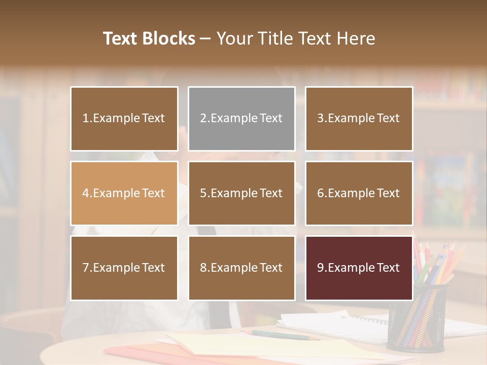 A Young Boy Sitting At A Desk In Front Of A Book Shelf PowerPoint Template