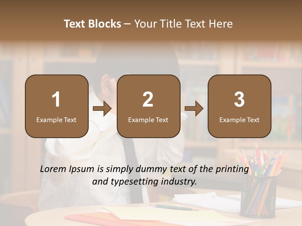 A Young Boy Sitting At A Desk In Front Of A Book Shelf PowerPoint Template