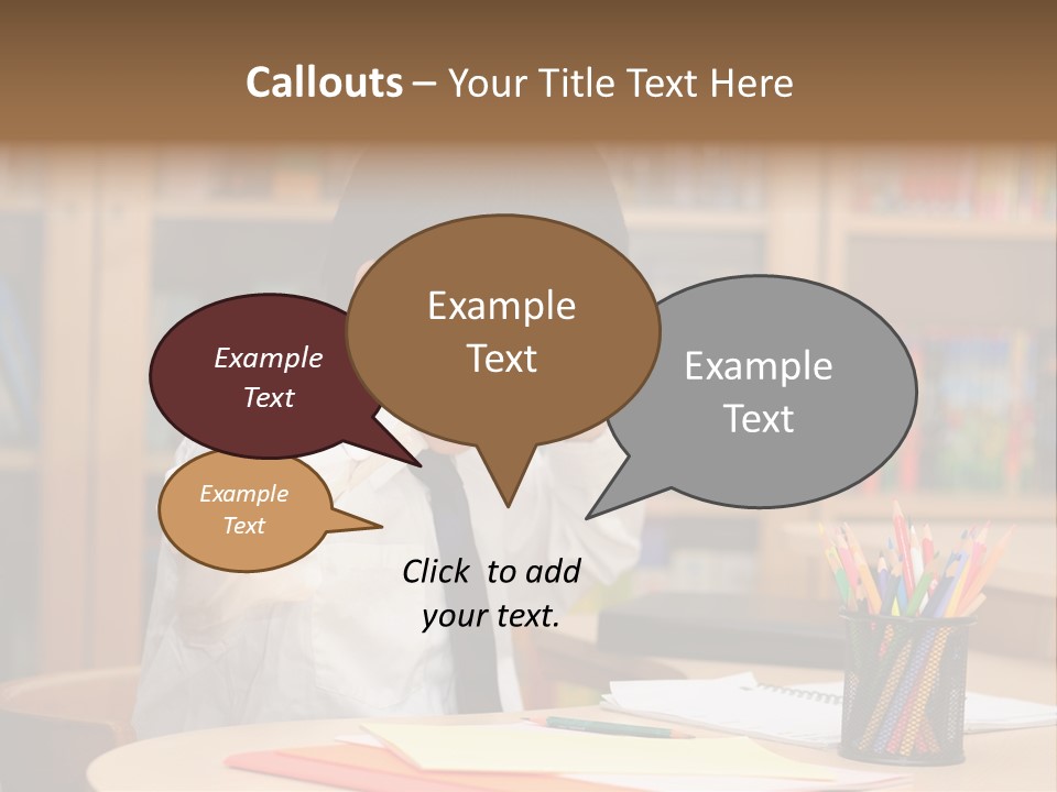 A Young Boy Sitting At A Desk In Front Of A Book Shelf PowerPoint Template
