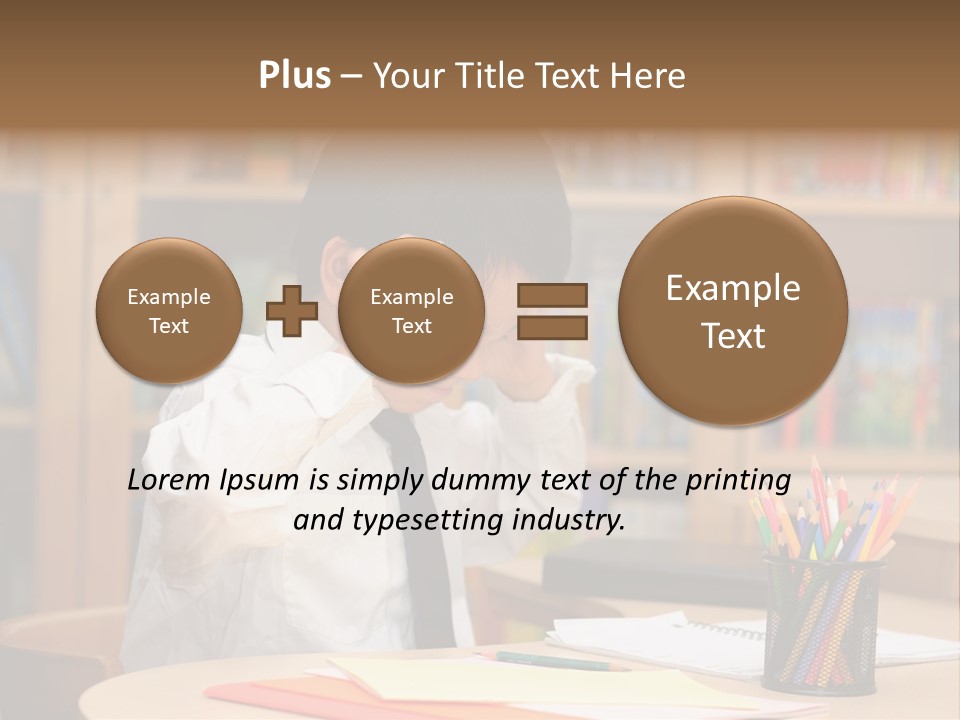 A Young Boy Sitting At A Desk In Front Of A Book Shelf PowerPoint Template