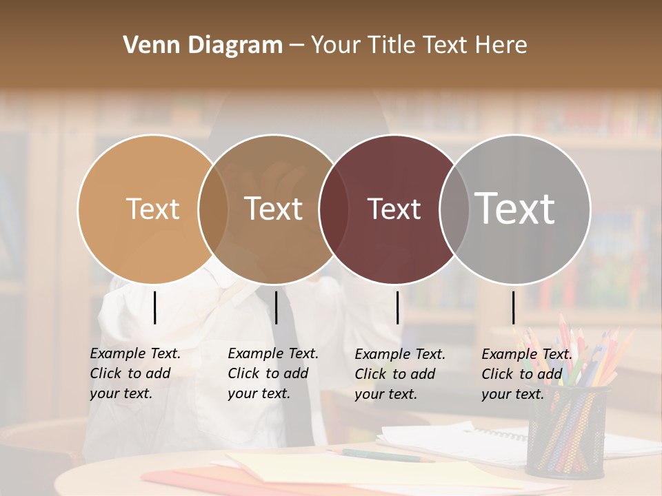 A Young Boy Sitting At A Desk In Front Of A Book Shelf PowerPoint Template