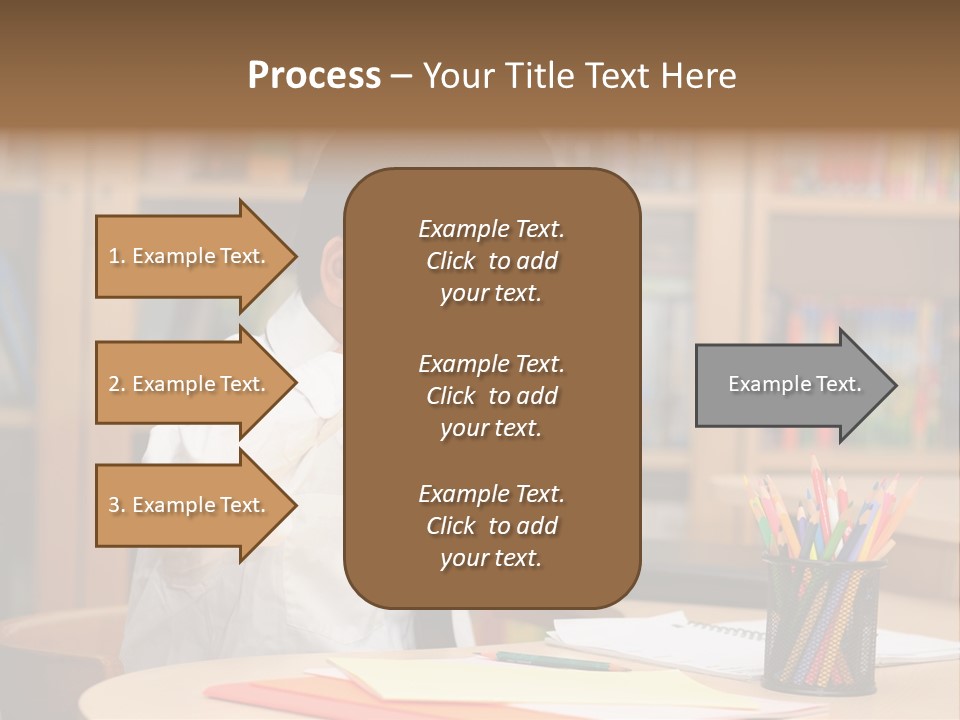 A Young Boy Sitting At A Desk In Front Of A Book Shelf PowerPoint Template