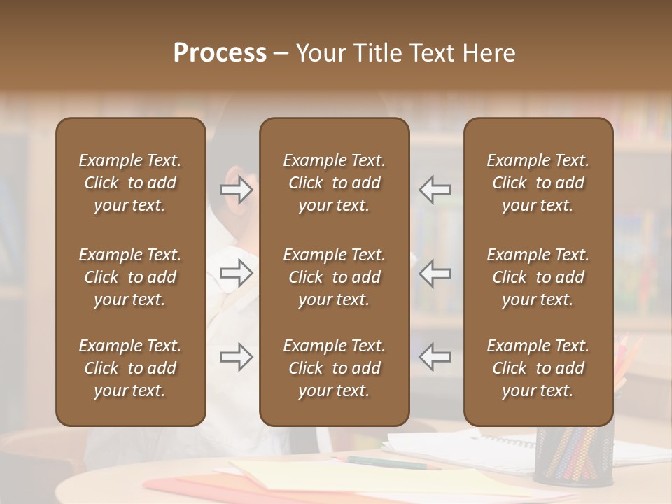 A Young Boy Sitting At A Desk In Front Of A Book Shelf PowerPoint Template