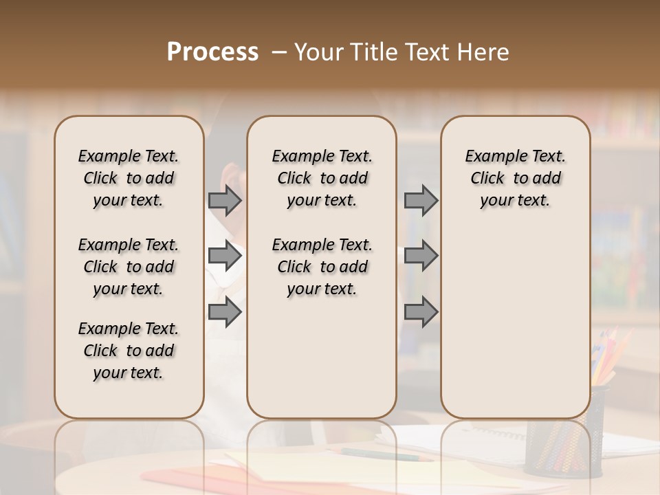 A Young Boy Sitting At A Desk In Front Of A Book Shelf PowerPoint Template