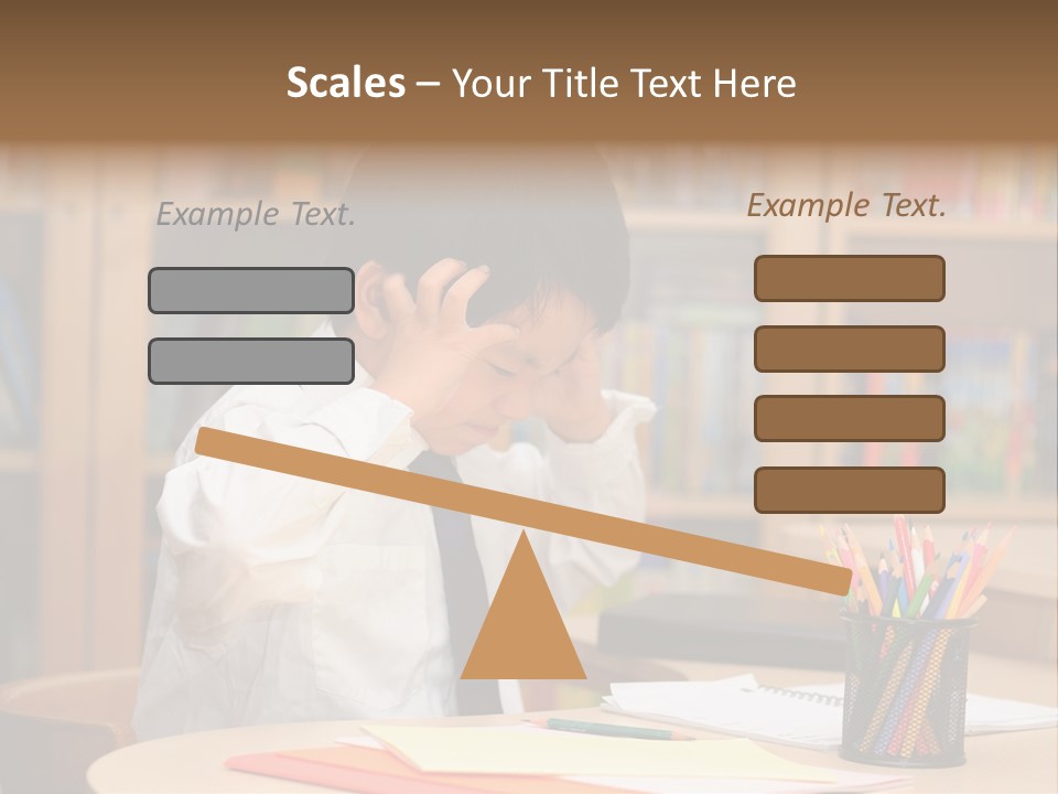 A Young Boy Sitting At A Desk In Front Of A Book Shelf PowerPoint Template