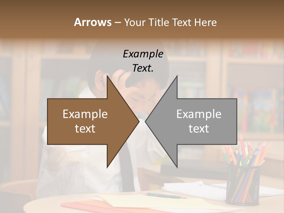 A Young Boy Sitting At A Desk In Front Of A Book Shelf PowerPoint Template