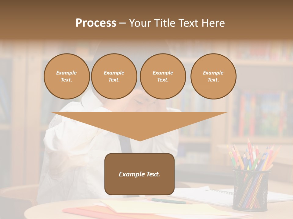 A Young Boy Sitting At A Desk In Front Of A Book Shelf PowerPoint Template