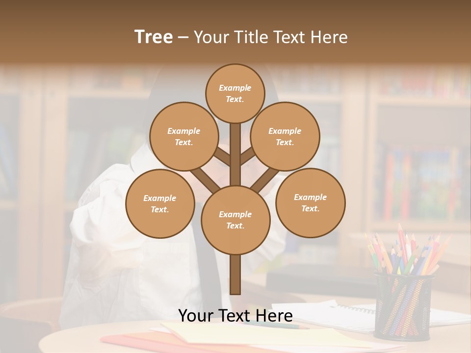 A Young Boy Sitting At A Desk In Front Of A Book Shelf PowerPoint Template