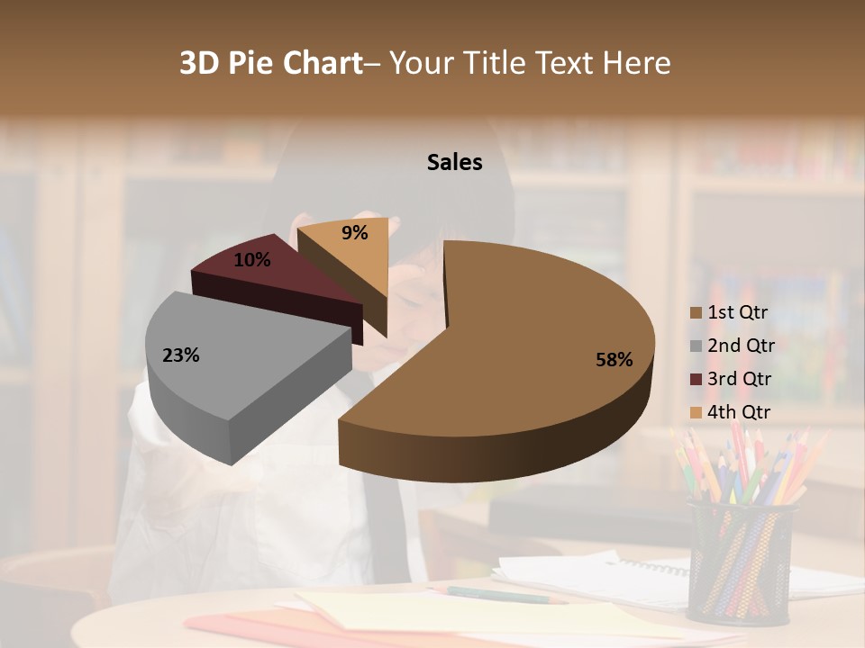 A Young Boy Sitting At A Desk In Front Of A Book Shelf PowerPoint Template