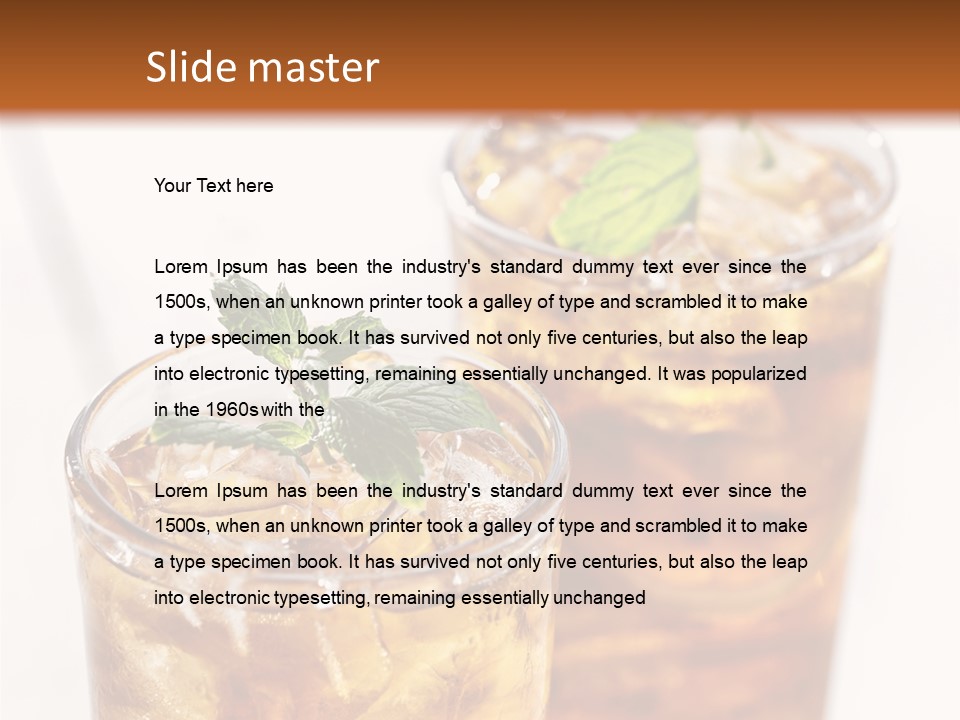 Two Glasses Of Ice Tea With Mint On A Table PowerPoint Template