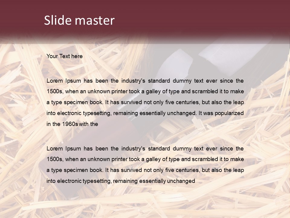 A Bottle Of Wine Sitting On Top Of Straw PowerPoint Template