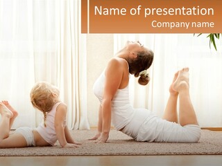 A Woman And A Child Are Doing Yoga PowerPoint Template