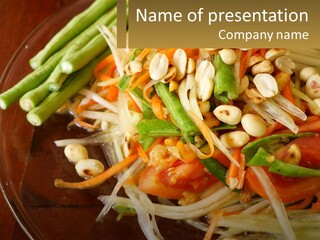 A Plate Of Food With Beans, Carrots And Asparagus PowerPoint Template