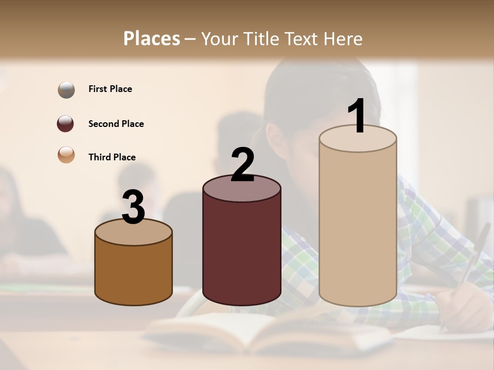 A Young Girl Sitting At A Desk With A Book In Front Of Her PowerPoint Template