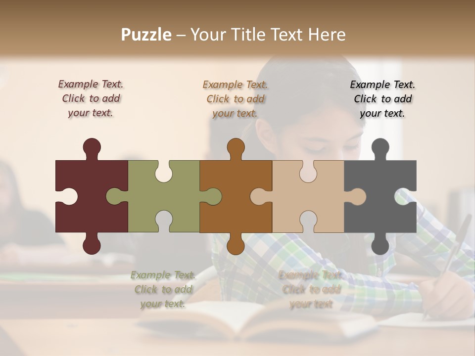 A Young Girl Sitting At A Desk With A Book In Front Of Her PowerPoint Template