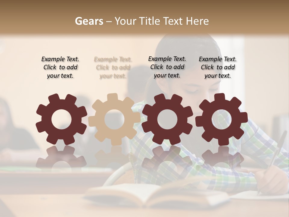 A Young Girl Sitting At A Desk With A Book In Front Of Her PowerPoint Template