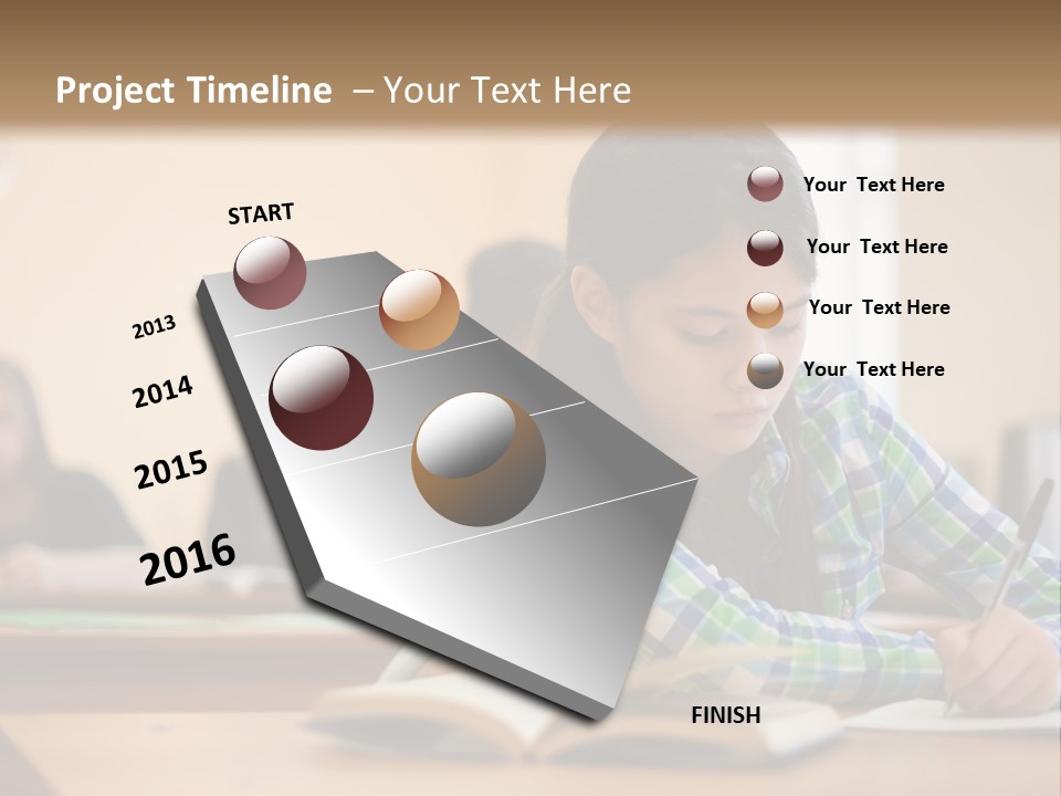 A Young Girl Sitting At A Desk With A Book In Front Of Her PowerPoint Template