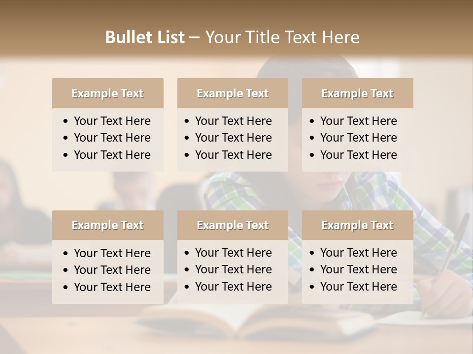 A Young Girl Sitting At A Desk With A Book In Front Of Her PowerPoint Template