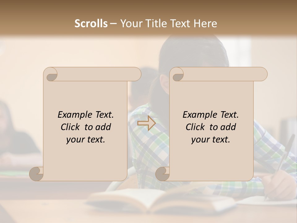 A Young Girl Sitting At A Desk With A Book In Front Of Her PowerPoint Template