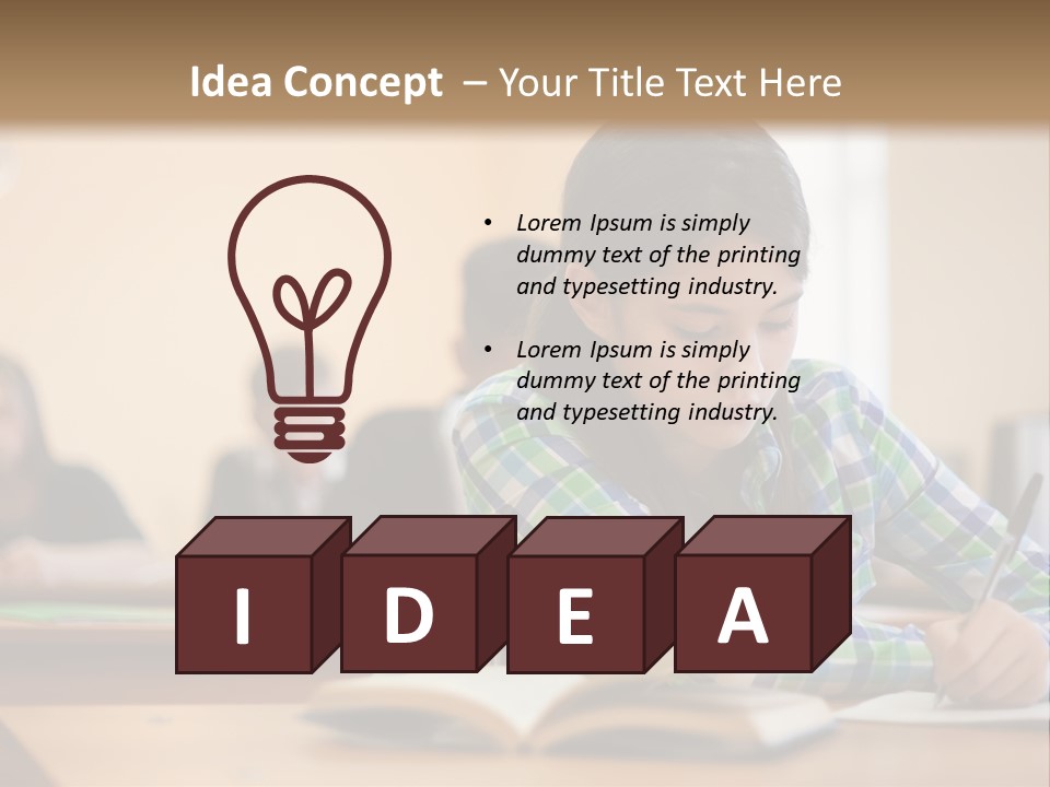 A Young Girl Sitting At A Desk With A Book In Front Of Her PowerPoint Template