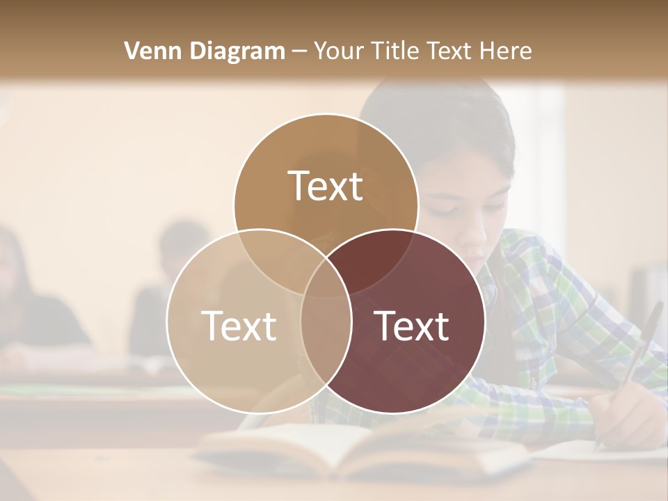 A Young Girl Sitting At A Desk With A Book In Front Of Her PowerPoint Template