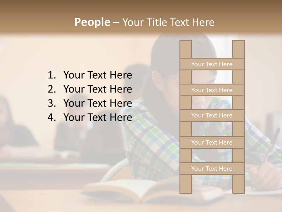 A Young Girl Sitting At A Desk With A Book In Front Of Her PowerPoint Template